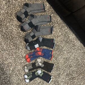 Mix of Gray and Black, blue and green Socks- Darn Tough